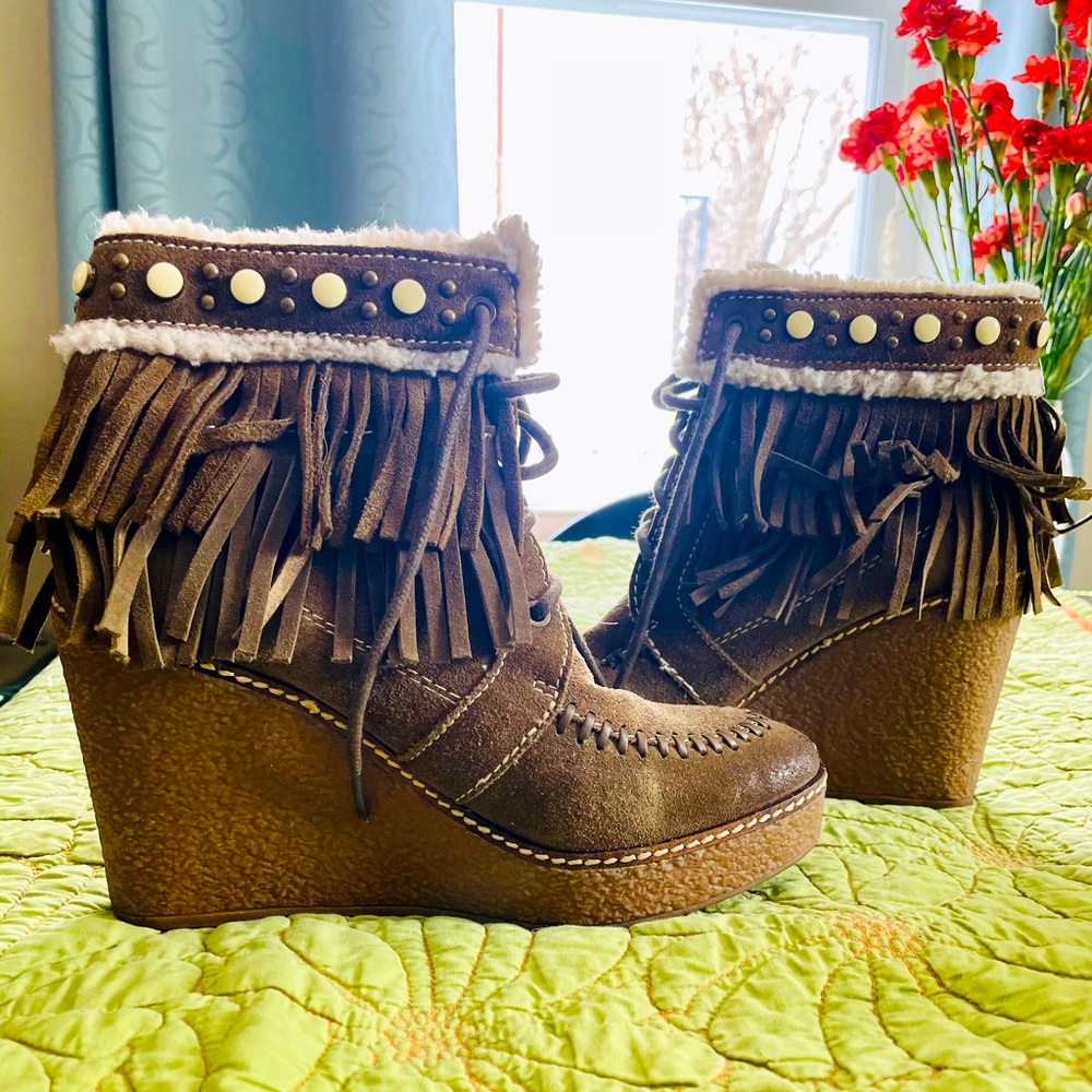 Sam Edelman Wedge Fringe Boots
